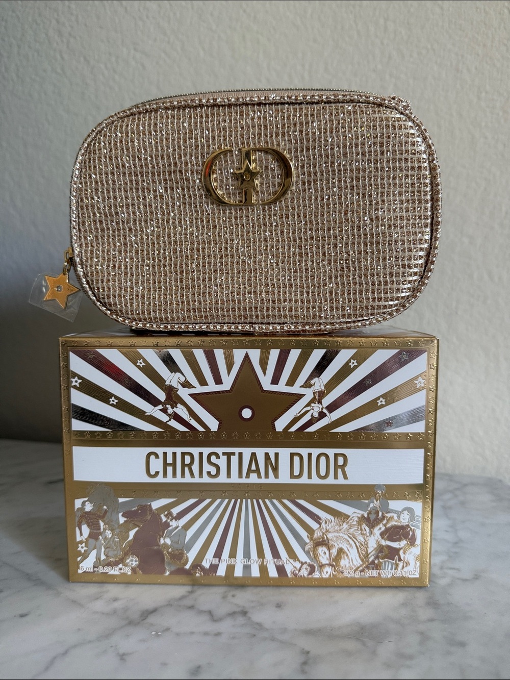 New Dior Gold Glitter Cosmetic Pouch